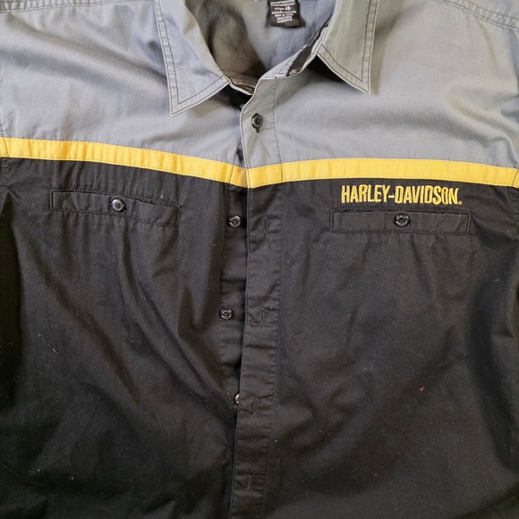 Harley Davidson Shirt 2XL Black Gray Button Up Shop Shirt Embroidered Logo Biker - Picture 2 of 9